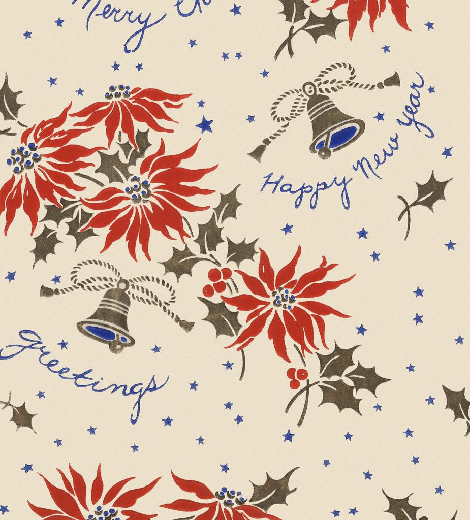 Detail of Happy new year pattern with flowers and bells by Anonymous