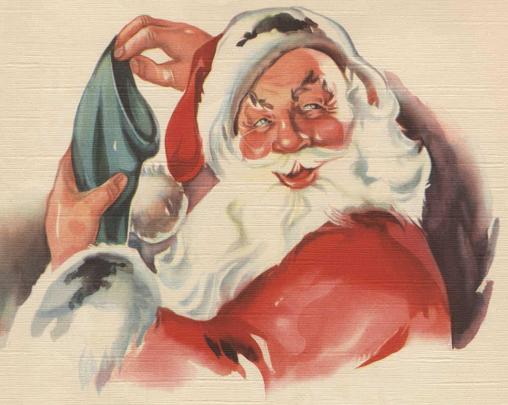 Detail of Santa Claus filling Christmas stocking by Anonymous