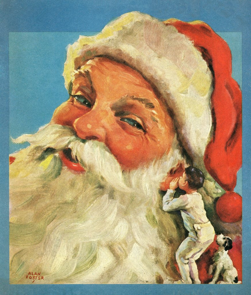 Detail of Boy whispering into Santa's ear by Anonymous