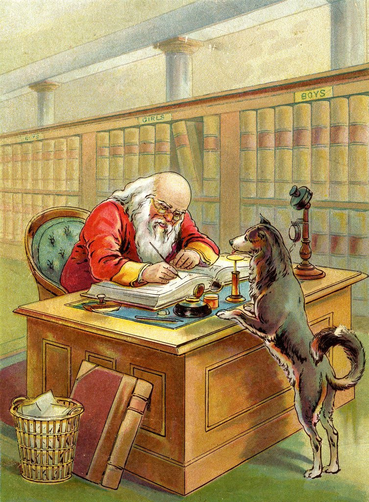 Detail of Santa Claus writing naughty and nice list by Anonymous