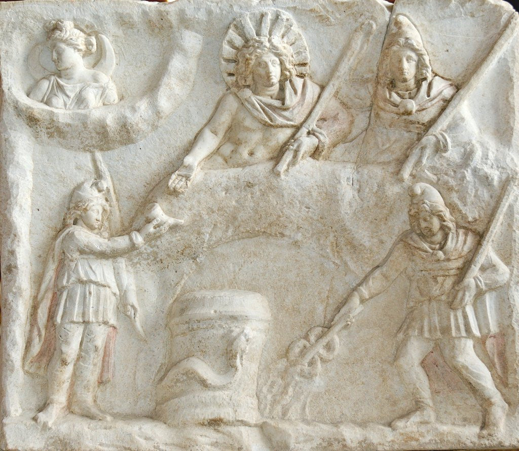 Detail of Roman relief of Mithras, Selene, Cautes and Cautopates by Anonymous