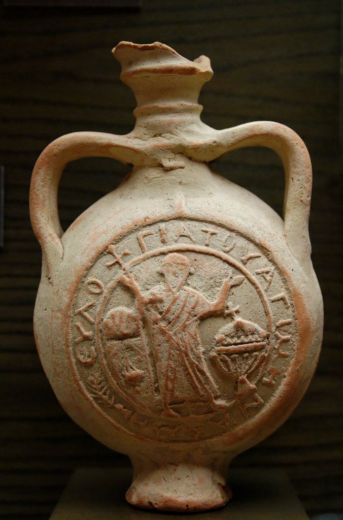 Detail of Terracotta pilgrim flask represening St. Menas and St. Thecla by Anonymous