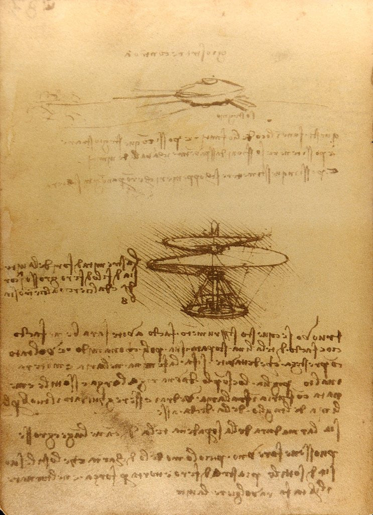 Detail of Drawing of flying machines by Leonardo da Vinci