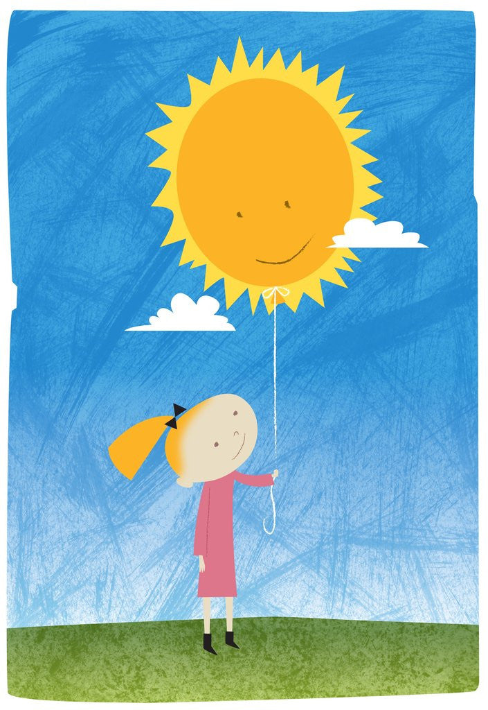 Detail of Girl holding a sun balloon by Anonymous