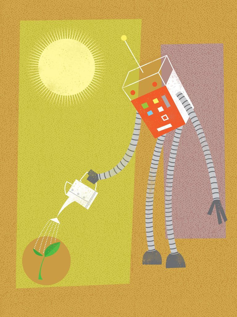 Detail of Robot watering a plant by Anonymous