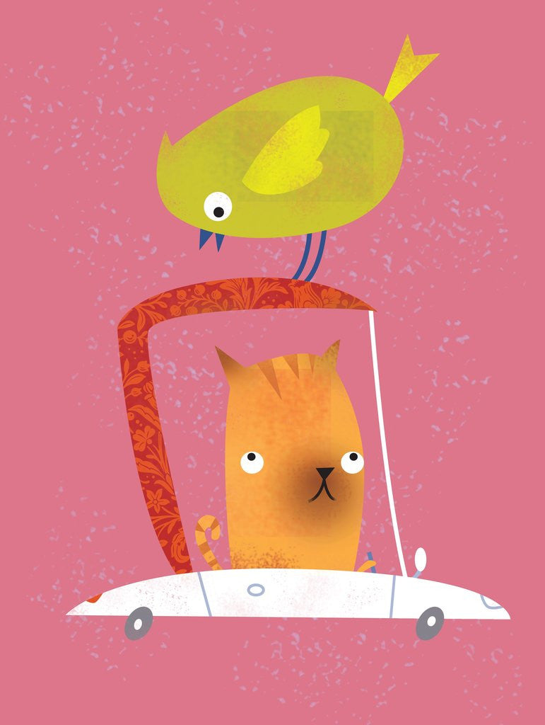 Detail of Bird on the roof of a cat's car by Anonymous