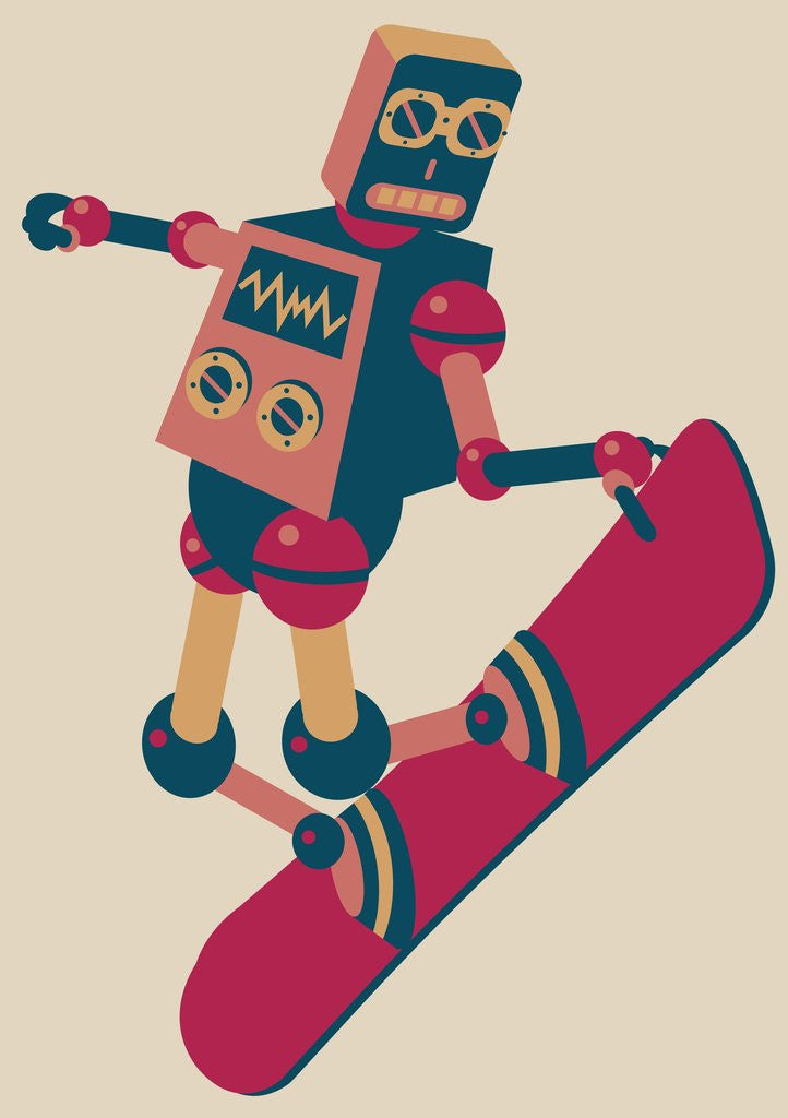 Detail of Robot riding a snowboard by Anonymous