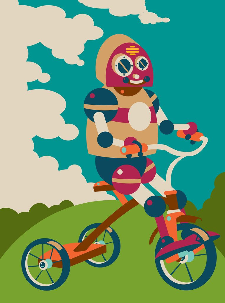 Detail of Young robot riding a tricycle by Anonymous