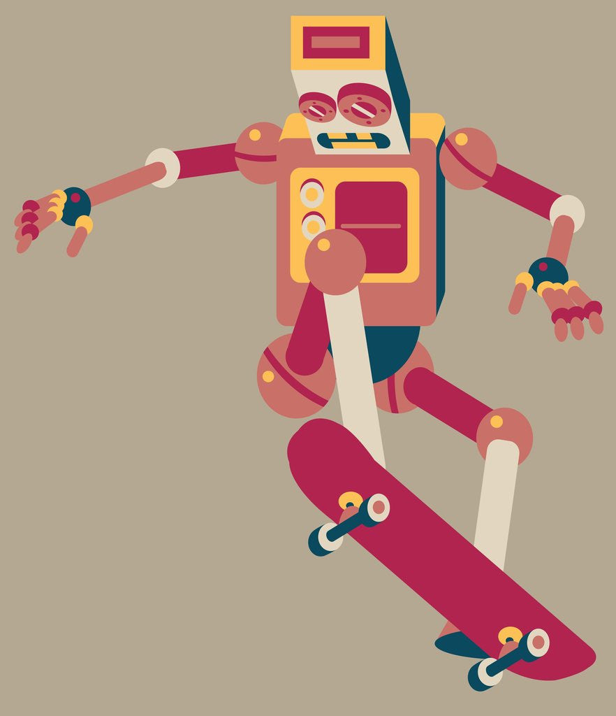 Detail of Robot doing trick on a skateboard by Anonymous