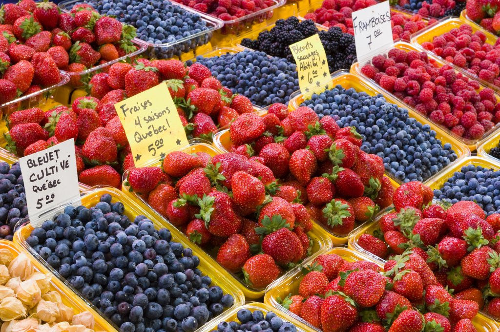 Detail of Jean Talon Market with Fresh Berries on Display, Montreal, Quebec, Canada by Anonymous