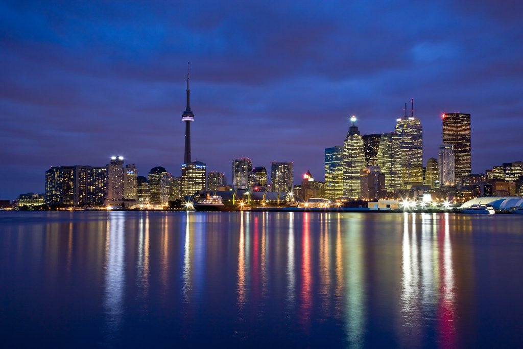 Detail of View of Toronto Skyline at Night from 'The Docks', Toronto, Ontario, Canada. by Corbis