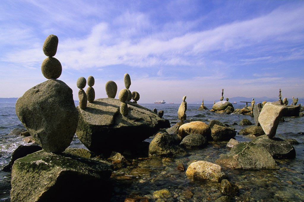 Detail of Balanced Rocks Along Seawall, Stanley Park, Vancouver, British Columbia, Canada. by Corbis