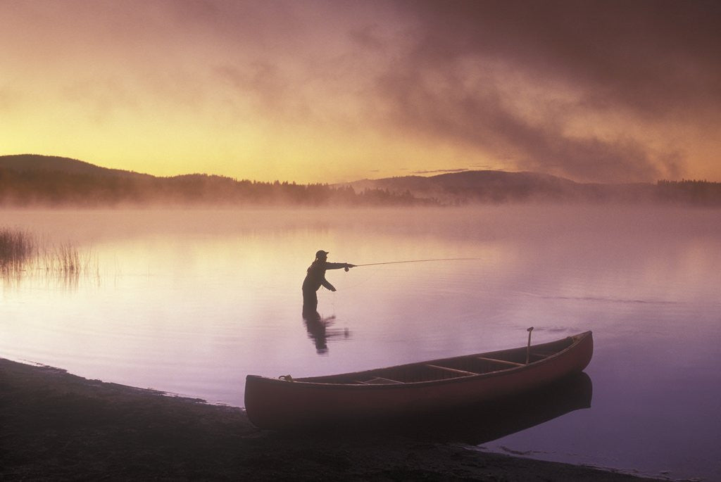 Detail of Fly-fishing at Dawn on 108 MIle Lake, British Columbia, Canada. by Anonymous