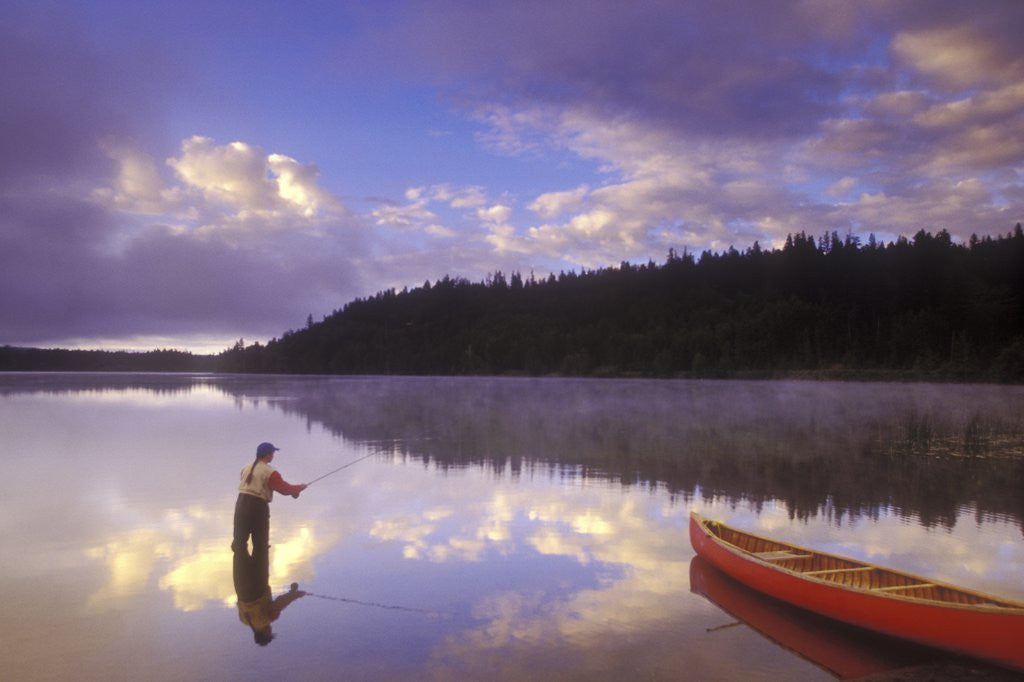 Detail of Fly-fishing at Dawn on 108 Mile Lake, British Columbia, Canada. by Anonymous
