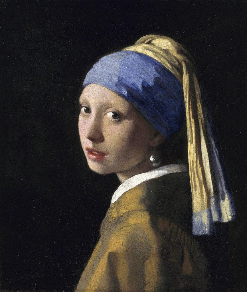 Detail of Girl with a Pearl Earring by Jan Vermeer