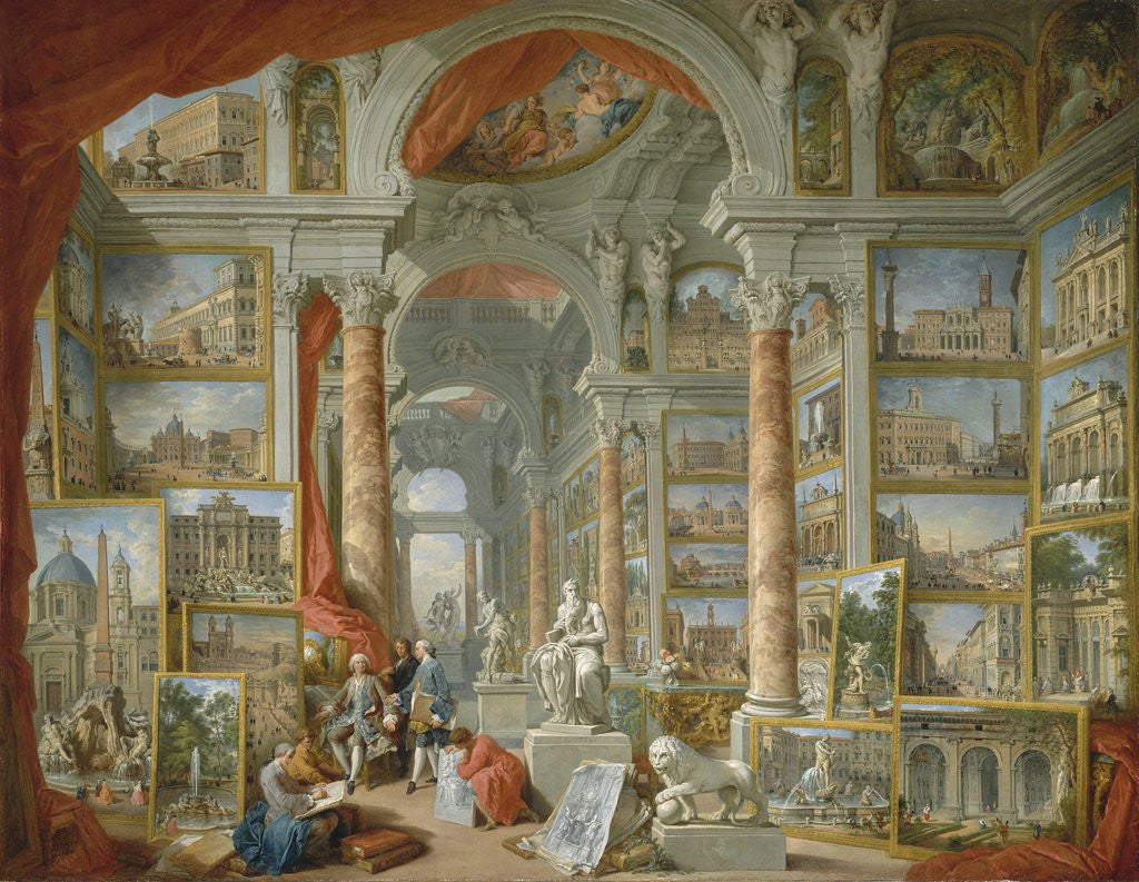Detail of Picture Gallery with Views of Modern Rome by Giovanni Paolo Panini