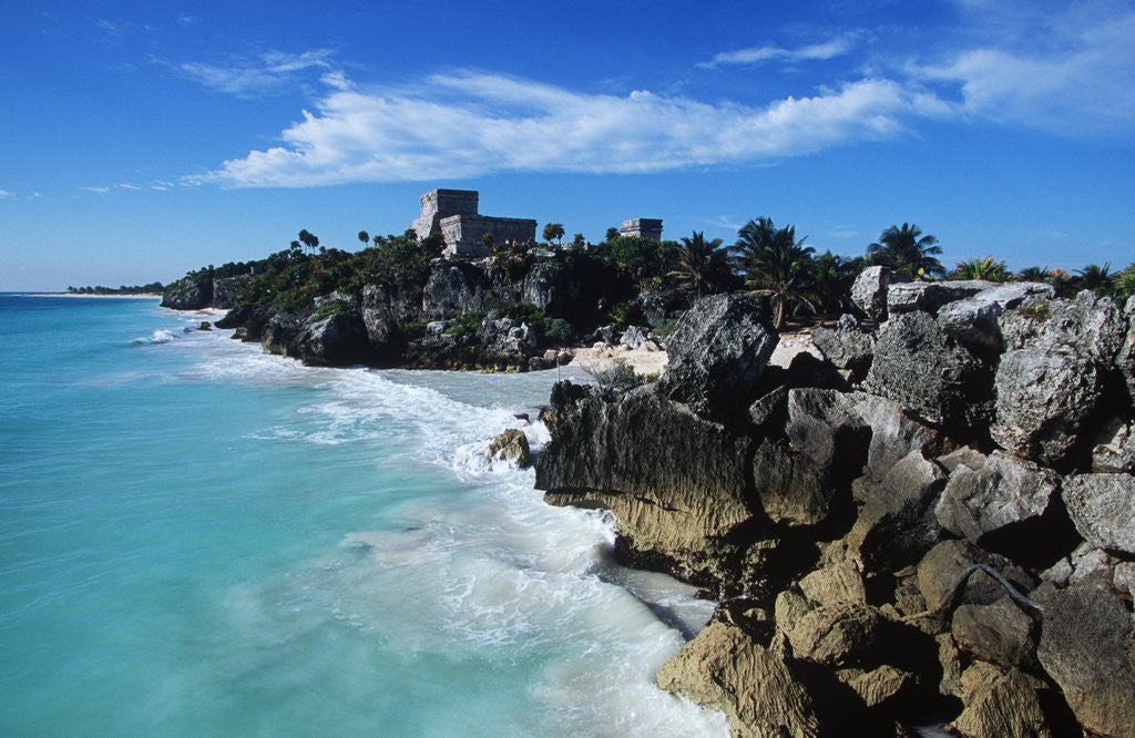 Detail of Mexico, Yucatan Peninsula, Carribean Sea at Tulum, the Only Mayan Ruin by Sea by Corbis