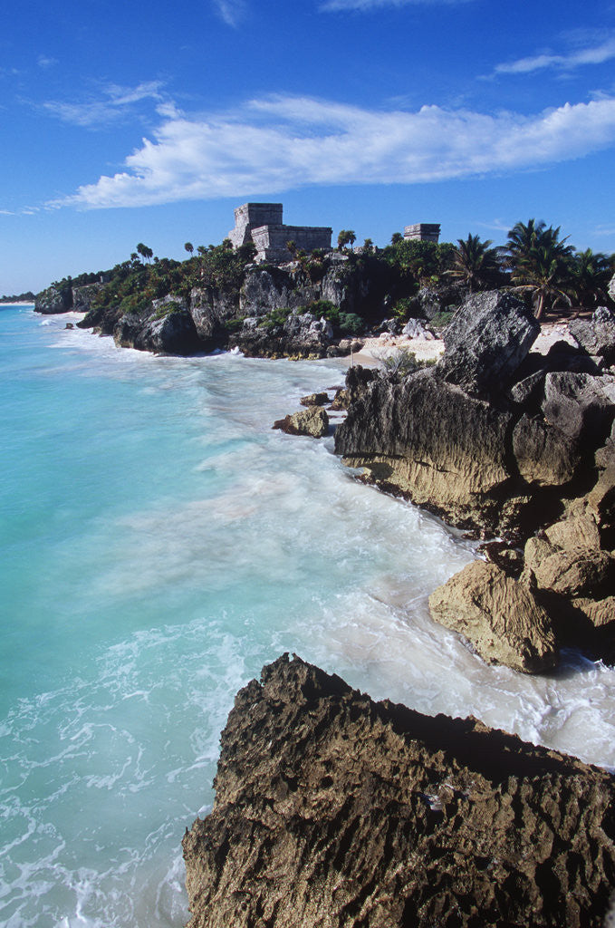 Detail of Mexico, Yucatan Peninsula, Carribean Sea at Tulum, the Only Mayan Ruin by Sea by Corbis