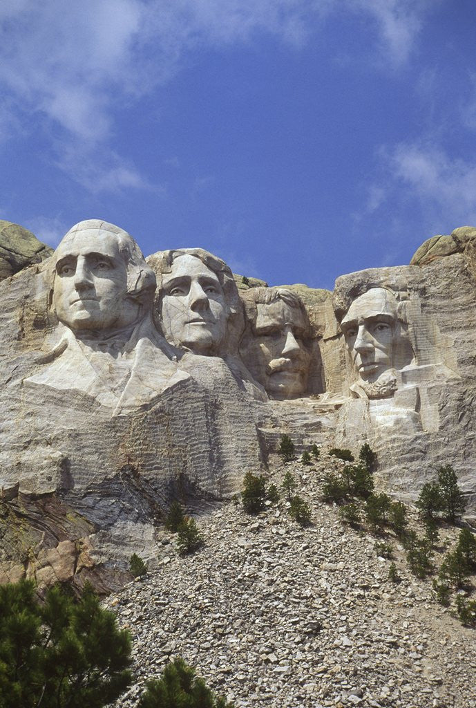 Detail of USA, South Dakota , Mount Rushmore Stone Carvings of US Presidents, George Washington, Thomas Jefferson, Teddy Roosevelt and Abraham Lincoln by Anonymous