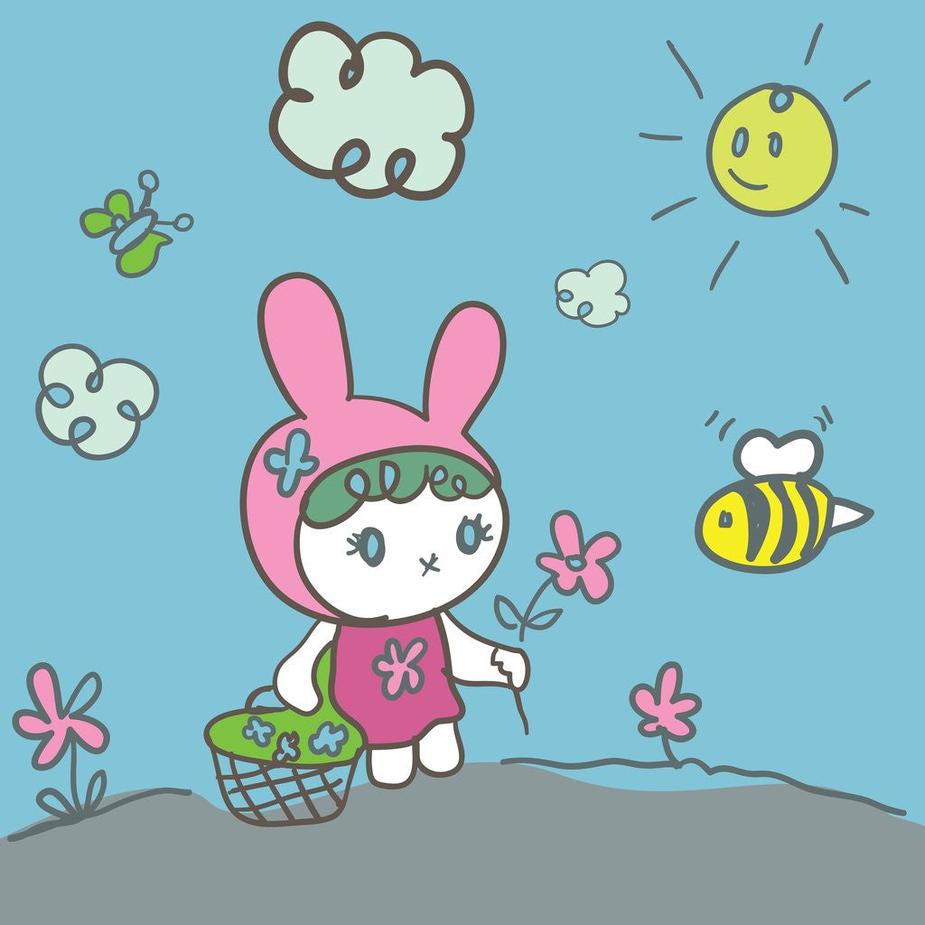 Detail of Bunny rabbit picking spring flowers by Anonymous