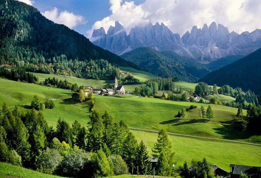 Detail of Santa Maddalena church in the Dolomites Mountains by Anonymous