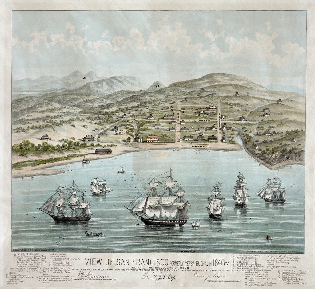 Detail of View of San Francisco, formerly Yerba Buena, in 1846-7 by Anonymous