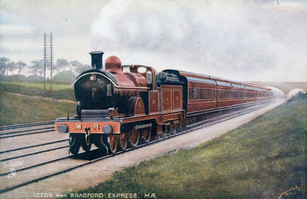 Detail of Postcard showing the Leeds and Bradford Express of the Midland Railway by Corbis