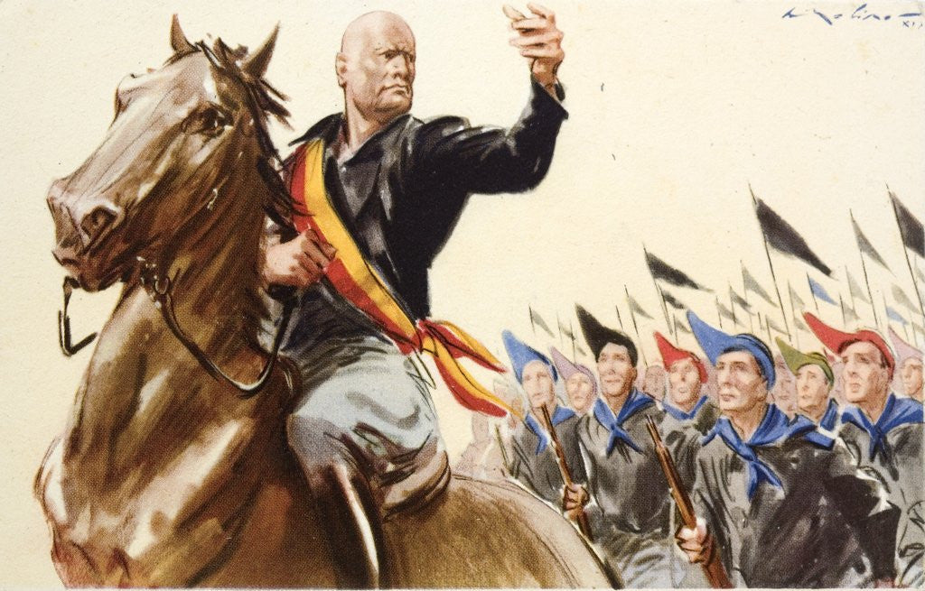 Detail of Illustration of Benito Mussolini leading Fascist blackshirts by Anonymous