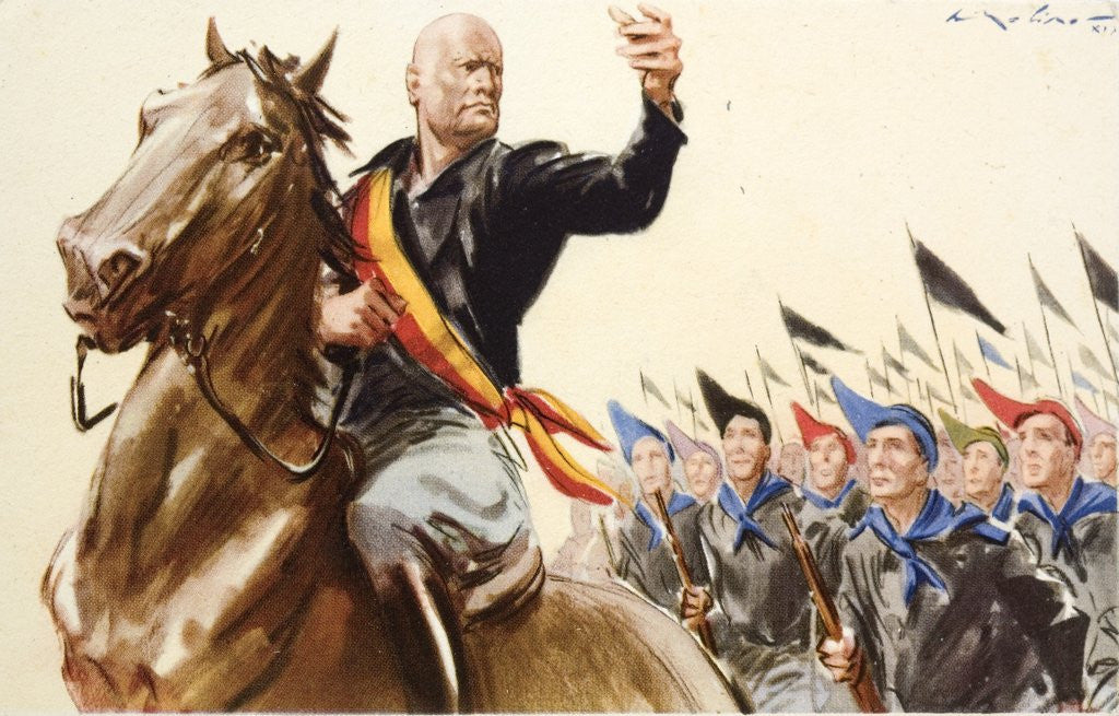 Detail of Illustration of Benito Mussolini leading Fascist blackshirts by Corbis