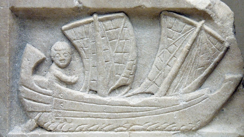 Detail of Marble relief of a man sailing a corbita by Anonymous