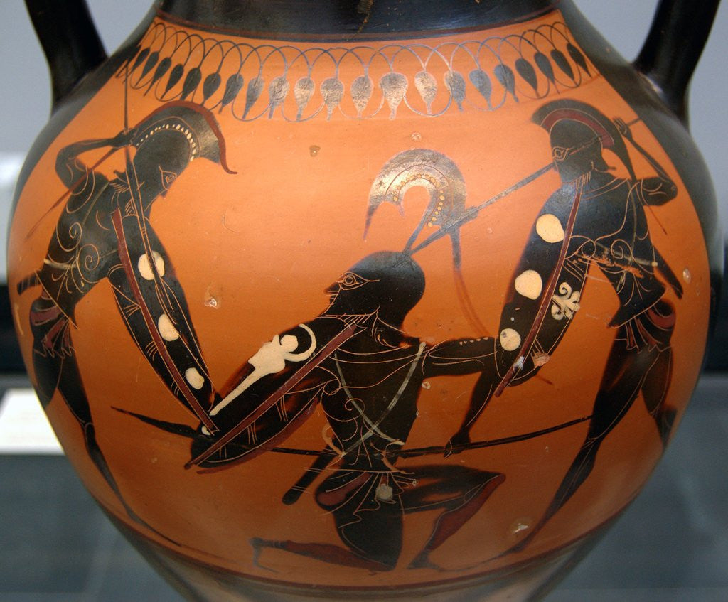 Detail of Amphora with warriors attributed to the manner of the Lysippides Painter by Corbis