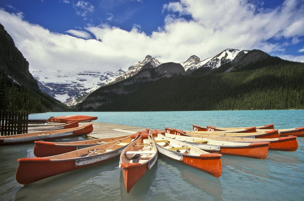 Detail of Canoes on Lake Louise by Anonymous
