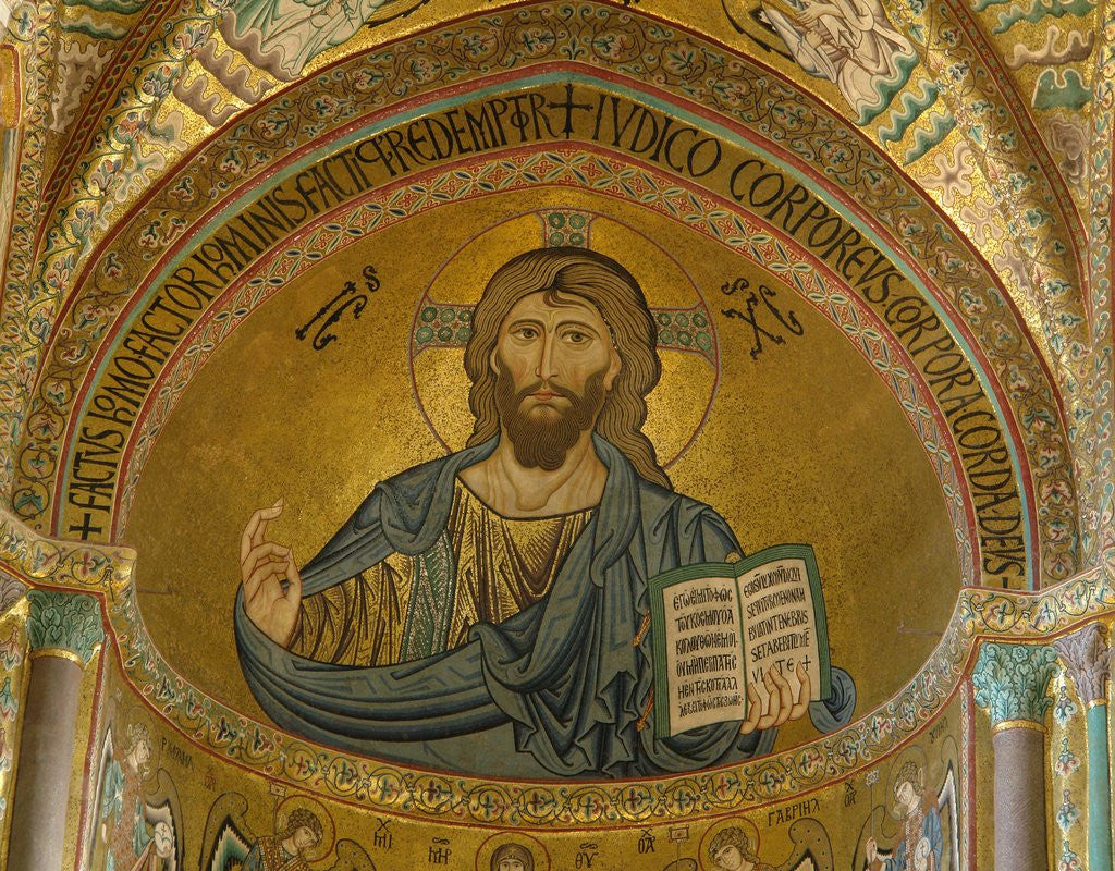 Detail of Christ Pantocrator mosaic at Cathedral of Cefalu by Anonymous