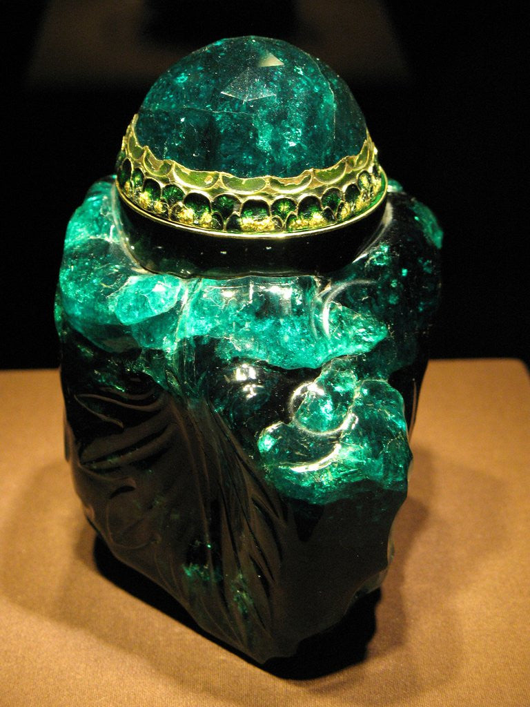 Detail of 2860-carat carved Colombian emerald by Anonymous