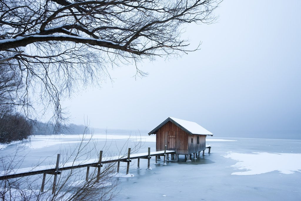 Detail of Snow covered pier and boat house at Lake Starnberg by Anonymous