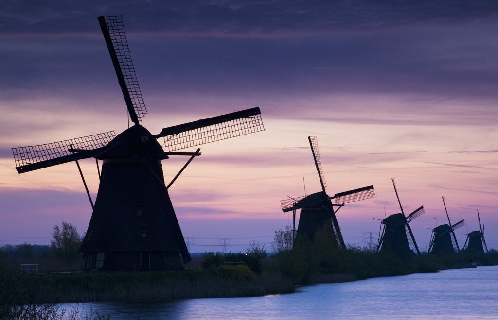 Detail of Row of windmills at sunrise in the Netherlands by Anonymous