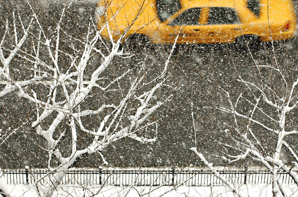 Detail of Yellow cab on Park Avenue in a snowstorm by Anonymous