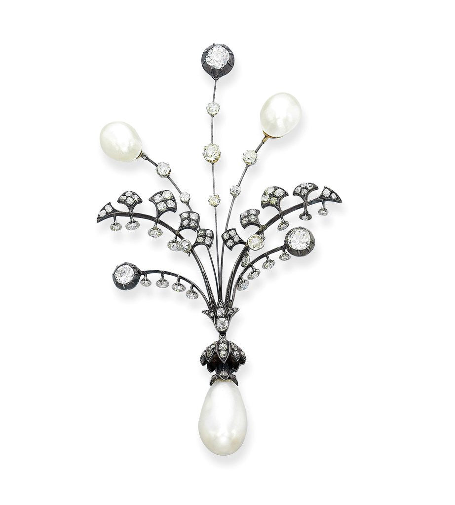 Detail of A diamond and natural pearl spray brooch by Corbis
