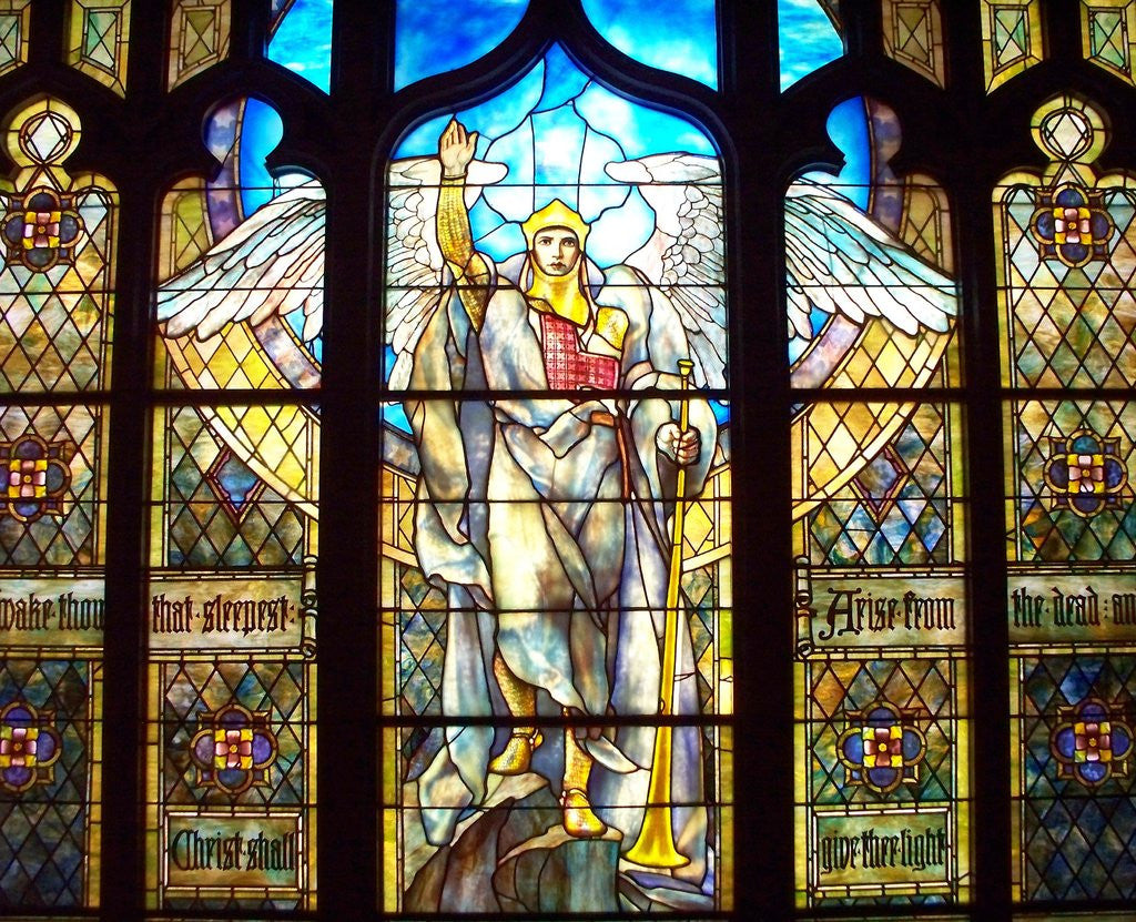 Detail of Angel of the Resurrection stained glass window by Louis Comfort Tiffany