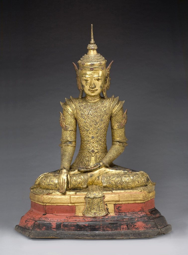 Detail of Seated crowned and bejeweled Buddha by Anonymous