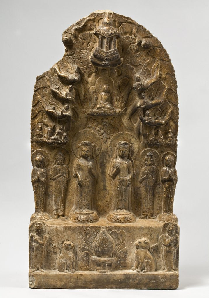 Detail of Northern Qi Dynasty stele with Twin-Bodhisattvas by Anonymous