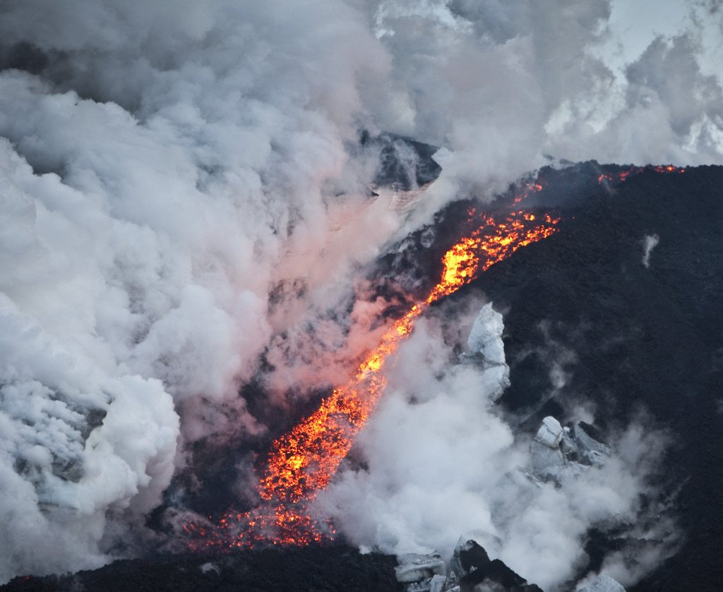 Detail of Steam and lava from eruption at Eyjafjallajokull glacier by Anonymous