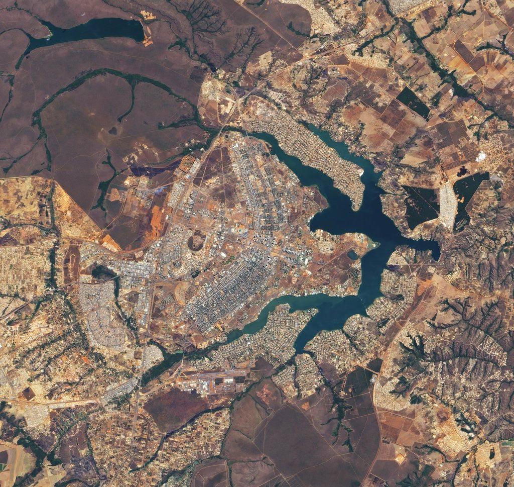 Detail of Lago Paranoa and Brasilia during dry season by Anonymous