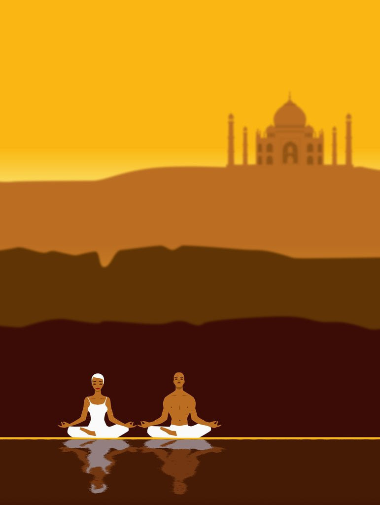 Detail of Couple meditating in front of the Taj Mahal by Anonymous