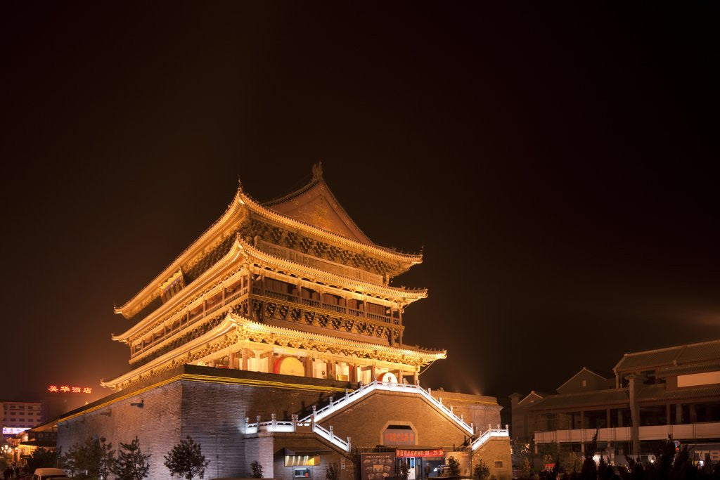 Detail of Drum Tower at night by Anonymous