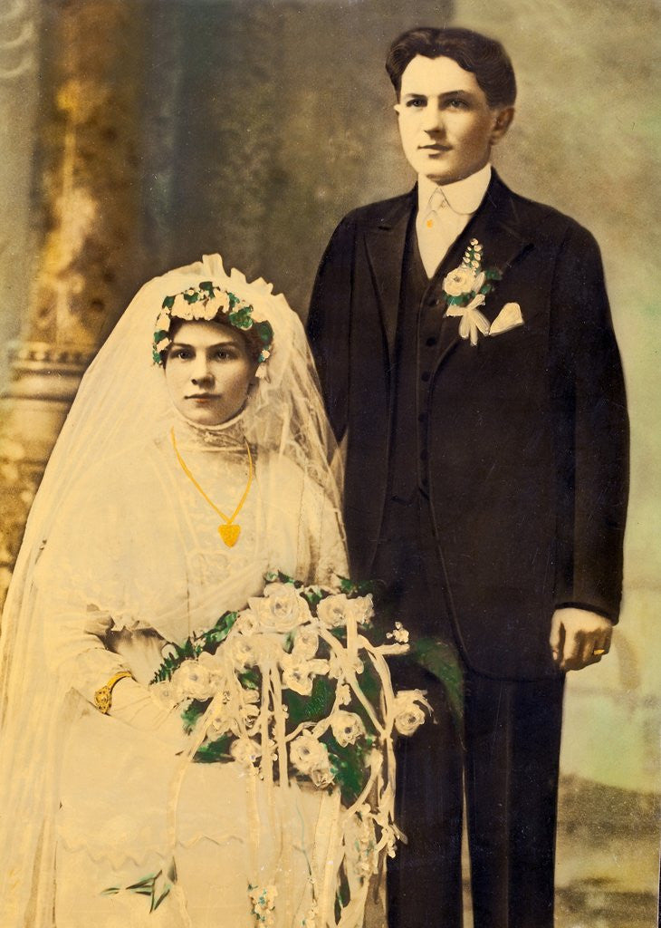 Detail of Husband and wife in a wedding portait, ca. 1916 by Corbis