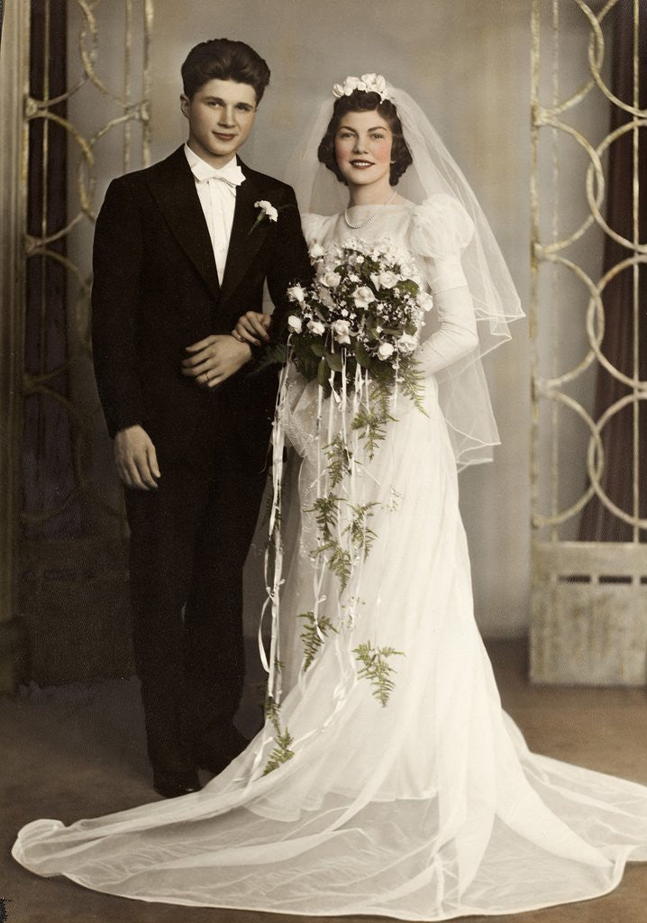 Detail of Wedding portrait of bride and groom, ca. 1939 by Anonymous