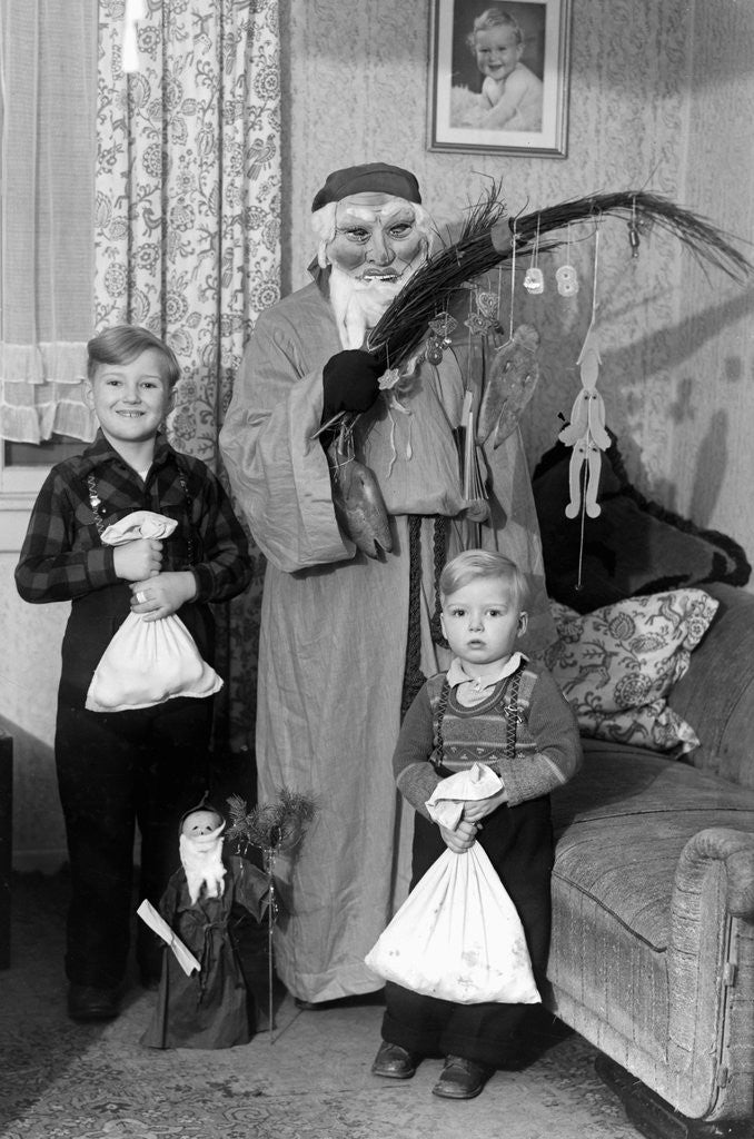 Detail of St. Nick visits with two German brothers, ca. 1948 by Anonymous
