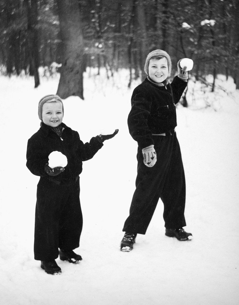 Detail of Two brothers play in the snow, ca. 1950 by Anonymous