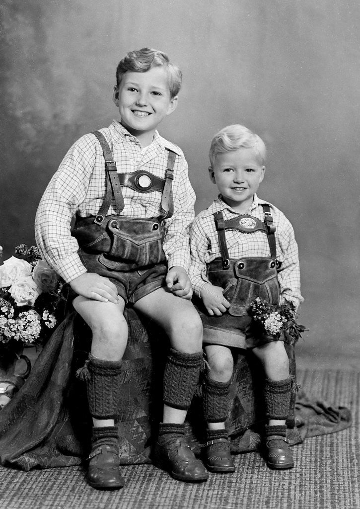 Detail of Two brothers pose for a childhood portrait in Germany, ca. 1949 by Anonymous